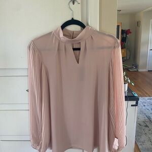 Cable & Gauge Pink Pleated Blouse with Mandarin Collar